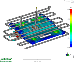 Click to view Moldflow Results -DVD Case Cooling Mold Surface Temperature - Composite tool & milled channels for optimum cooling and short cycle time.